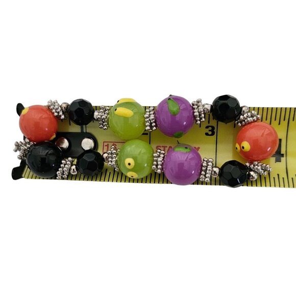 Colorful Beaded Stretch Bracelet With Black Green Purple & Orange Beads - Picture 4 of 6